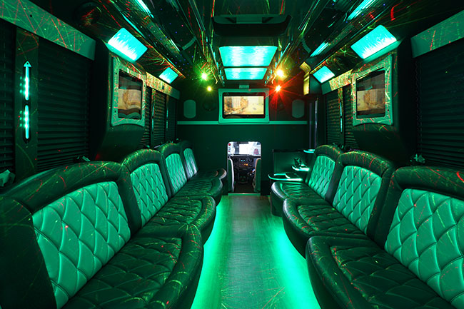 indianapolis party bus ceiling & hardwood floors